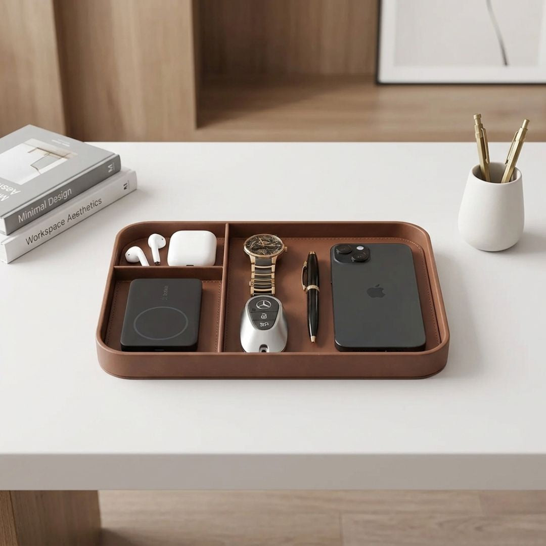 Ideal for corporate gifting, festive gifting, and special occasions like Diwali, Christmas, birthdays, and anniversaries, these durable accessories are thoughtfully designed for modern professionals and proudly Made in India. Upgrade your workspace with Wrapcart Premium Desk Accessories, crafted with high-quality MDF, steel core, and vegan faux leather for a perfect blend of style, durability, and functionality. Main image