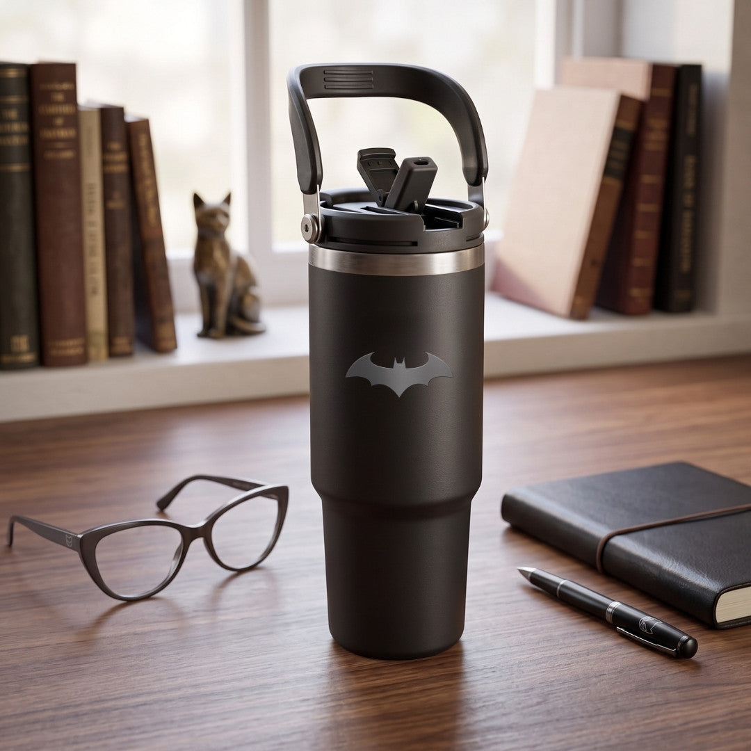 Personalized Dark Knight Coffee Tumbler - Large Insulated Travel Mug With Handle