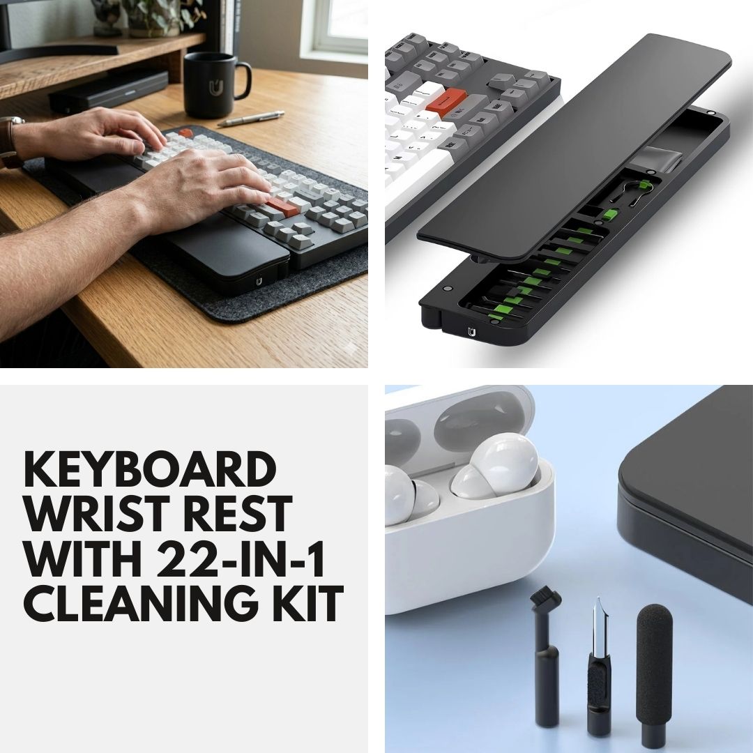 Ergonomic Keyboard Wrist Rest with 22-in-1 Cleaning Kit & Springy Sponge Support for Work and Gaming