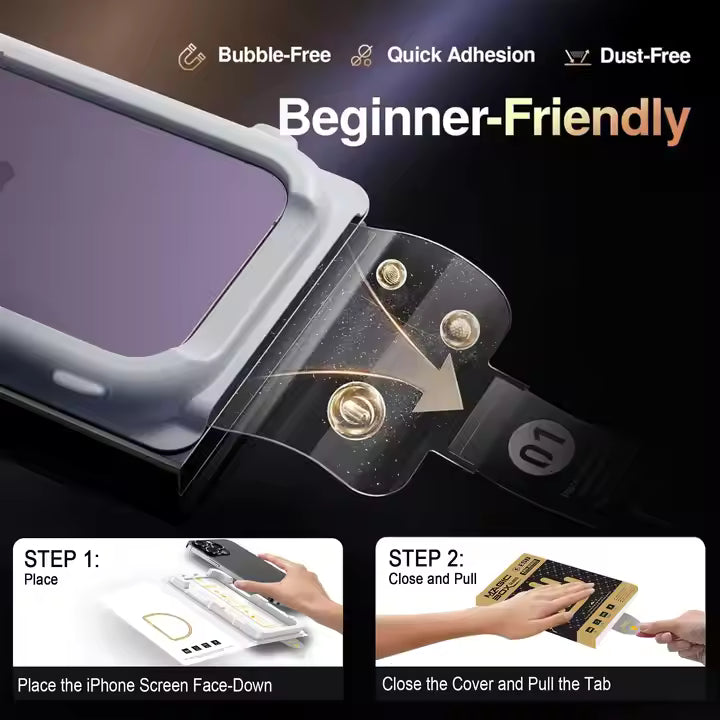 iPhone Tempered Glass - Screen Protector Guard with Easy Fix Auto Dust-Elimination Tool