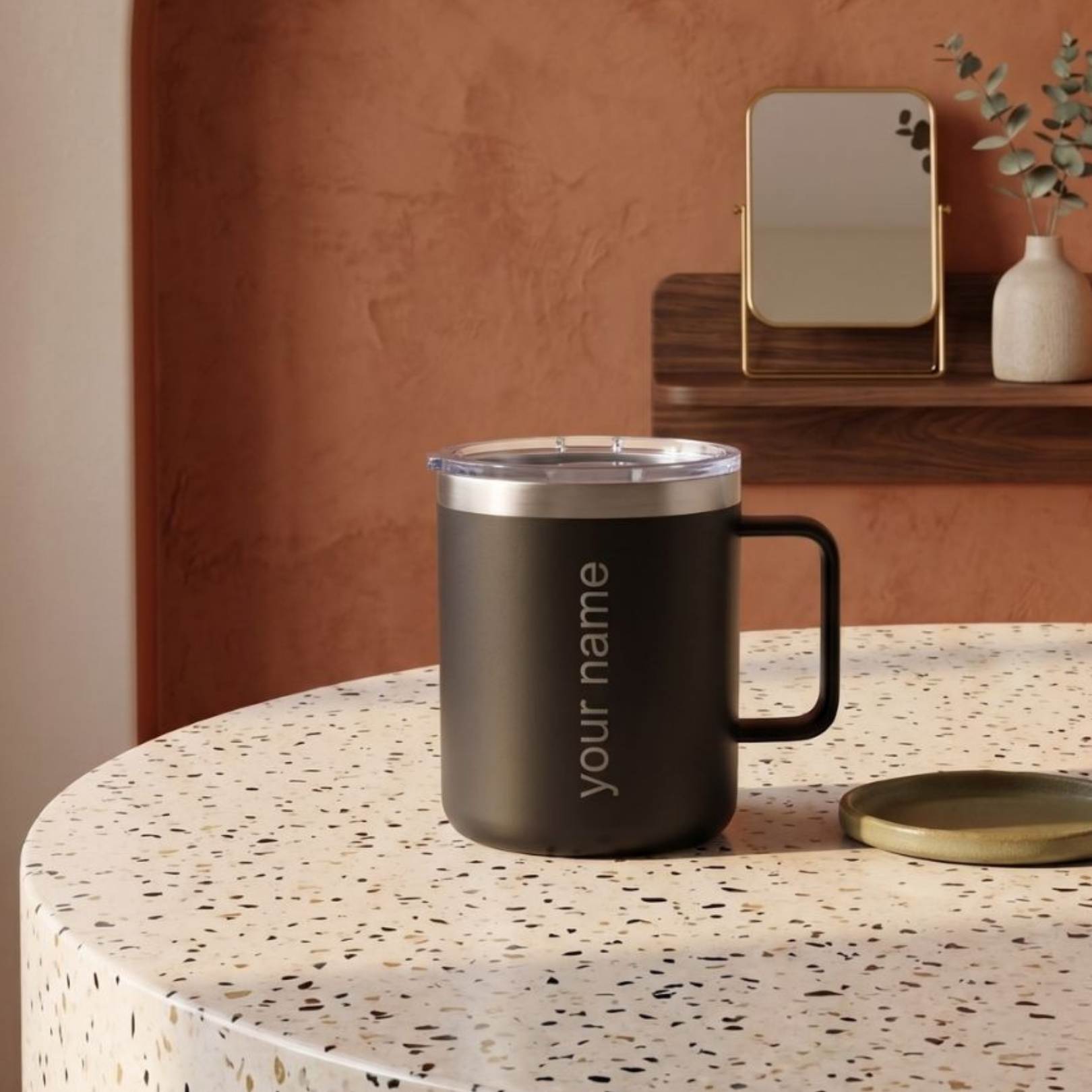 Personalized Black Travel Coffee Mug Main image