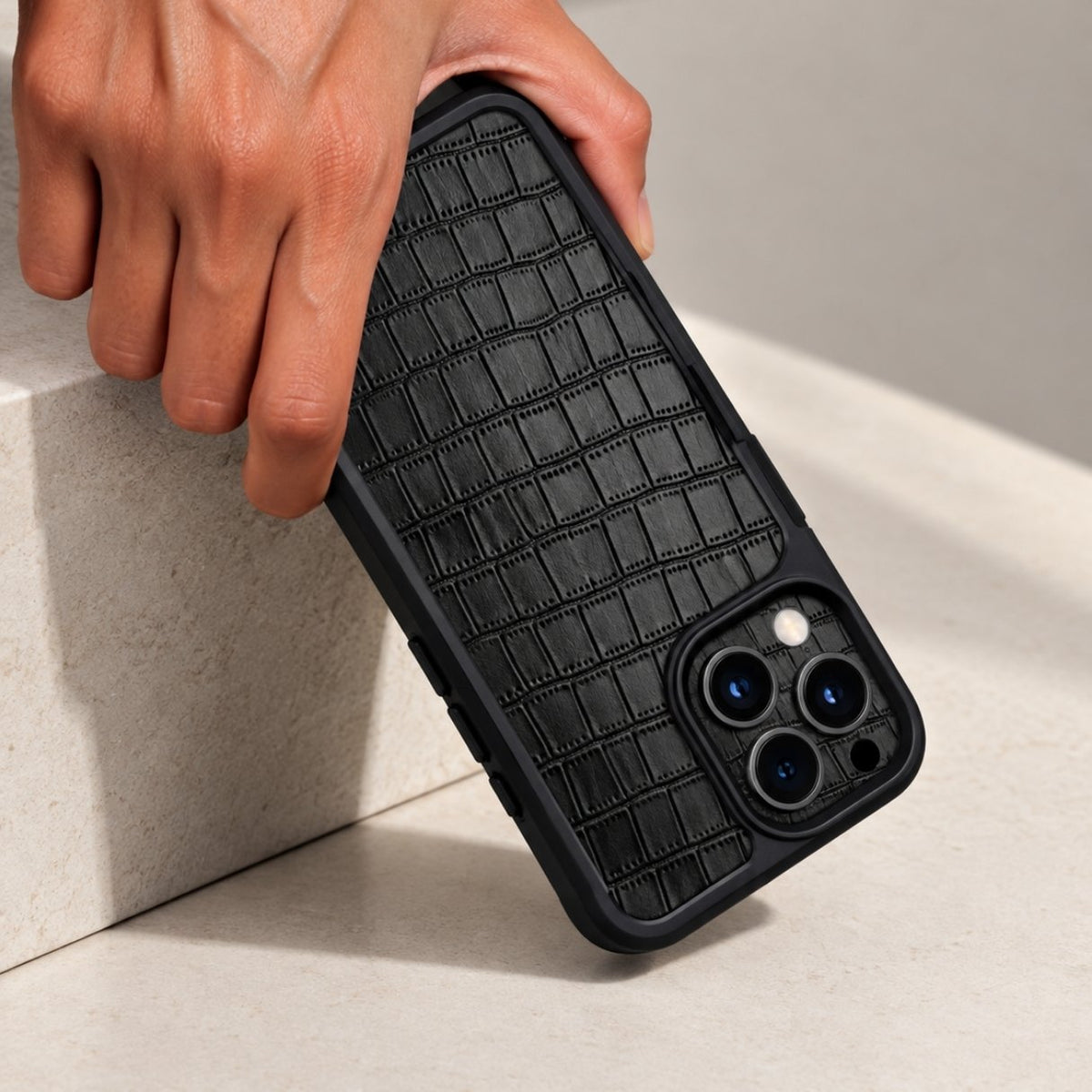 Premium Black Croc Leather Textured Mobile Case