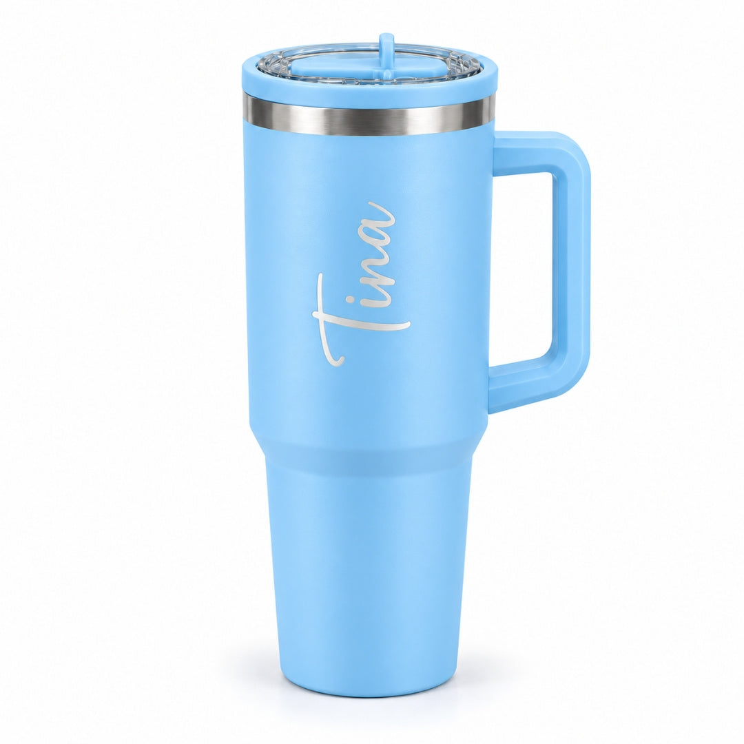 Sky Blue Coffee Tumbler - Large Insulated Travel Mug 1200 ML