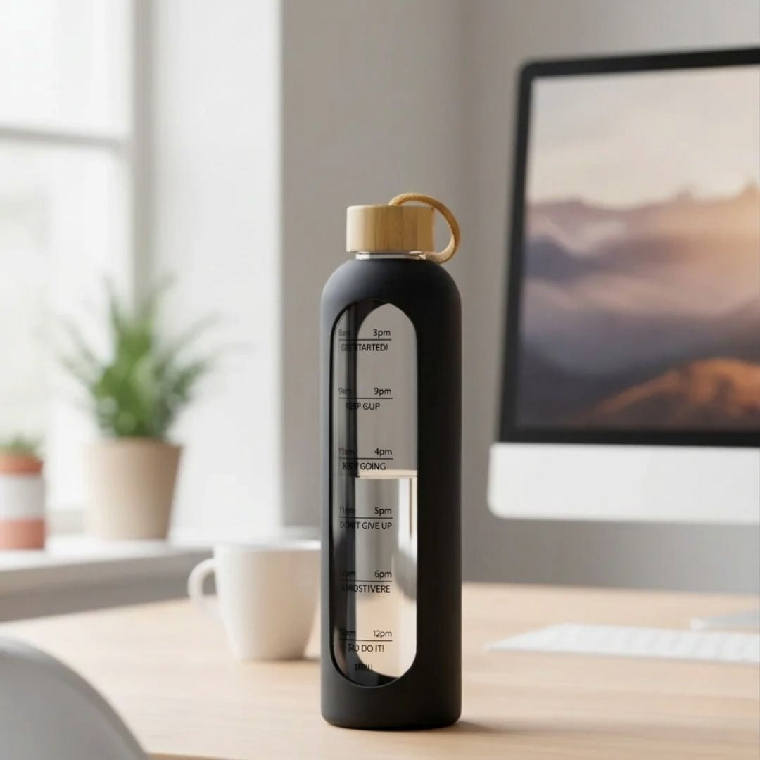 Pillar Borosilicate Glass Water Bottle - Keeps You Hydrated - Black Main image