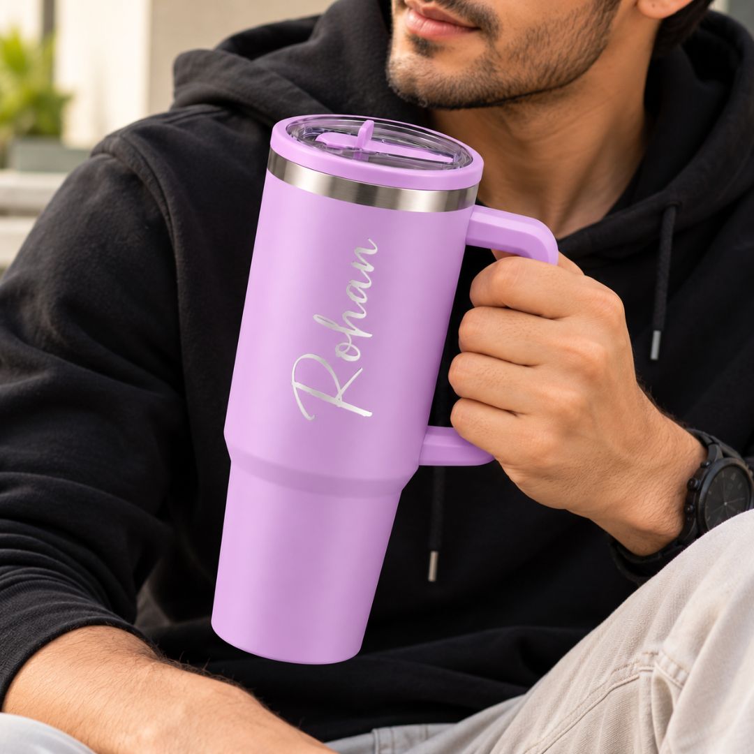 Lavender Mist Coffee Tumbler Sipper - Large Insulated Travel Mug 1200 ML