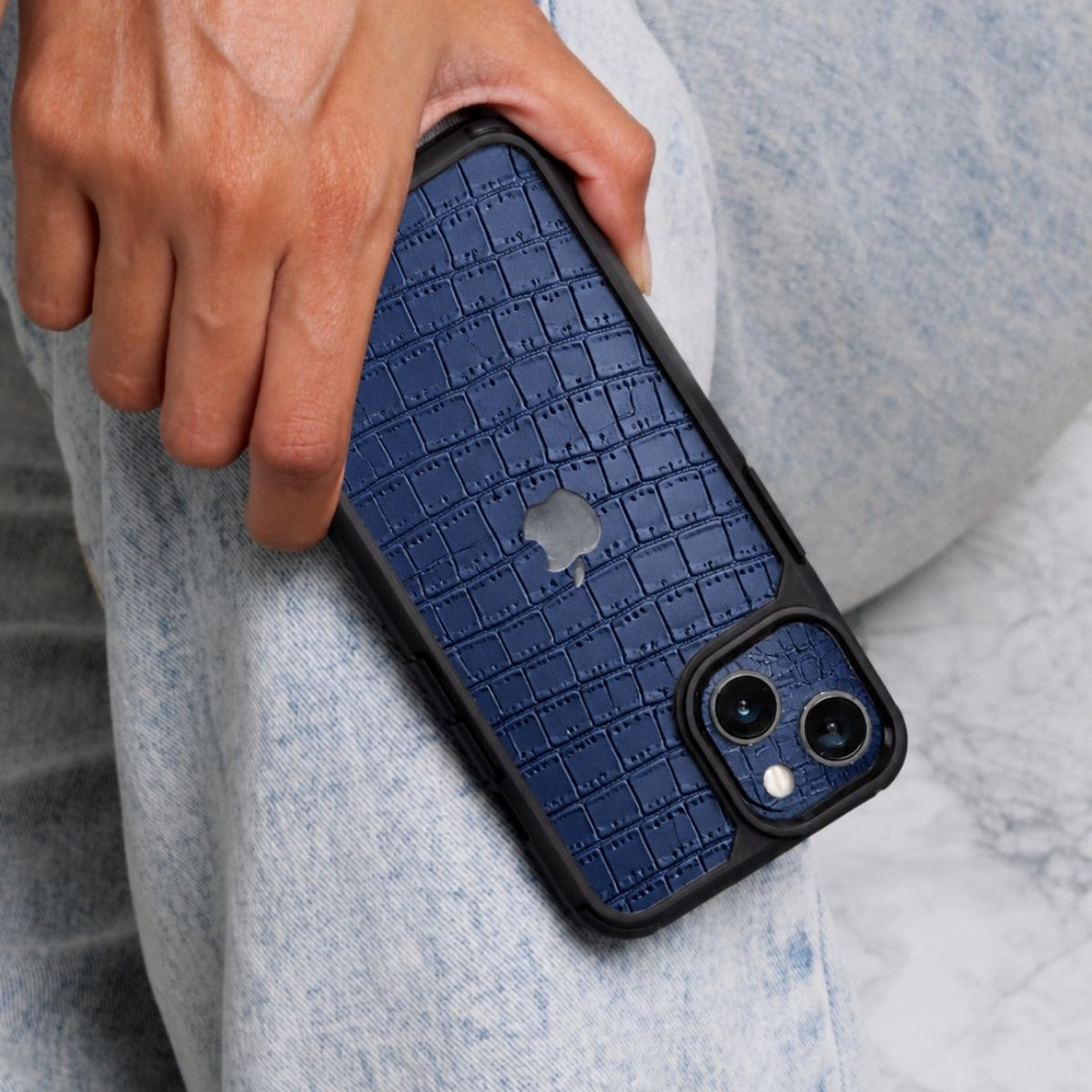 Premium Blue Croc Leather Textured Mobile Case