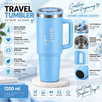 Sky Blue Coffee Tumbler - Large Insulated Travel Mug 1200 ML