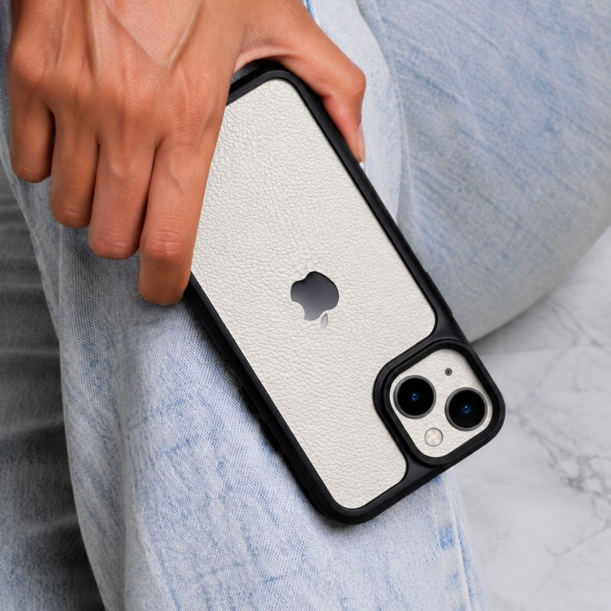 Premium White Leather Textured Mobile Case Main image