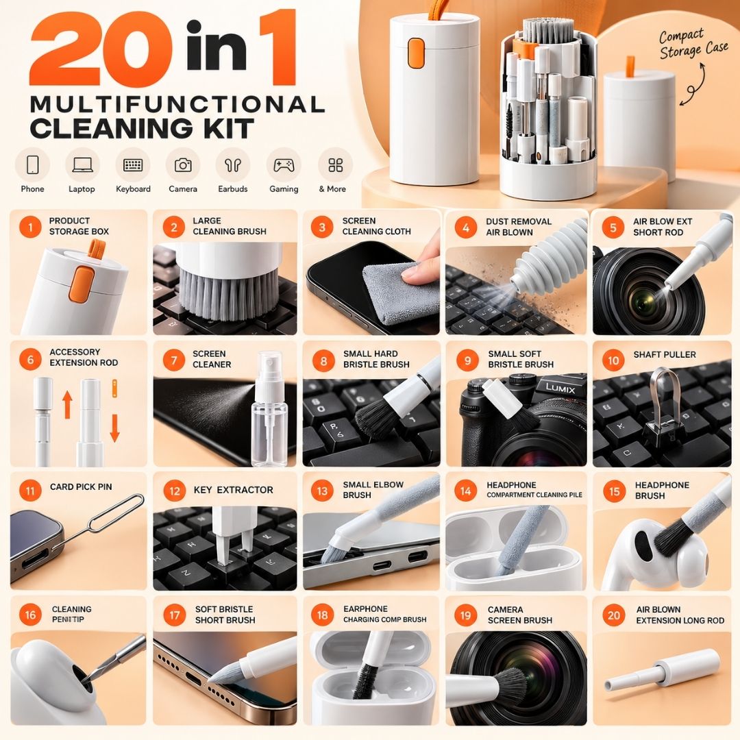 20-in-1 Cleaner Kit, Gadget Cleaning Kit for Smartphones, Tablets, Laptops, Earbuds