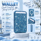 Magnetic Blue MagSafe Glitter Wallet – Sparkly Card Holder
