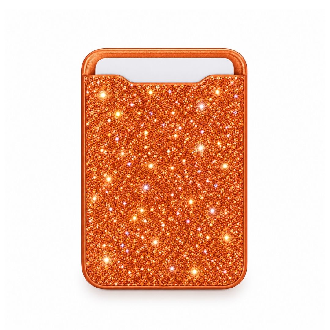 Magnetic Orange MagSafe Glitter Wallet – Sparkly Card Holder Main image