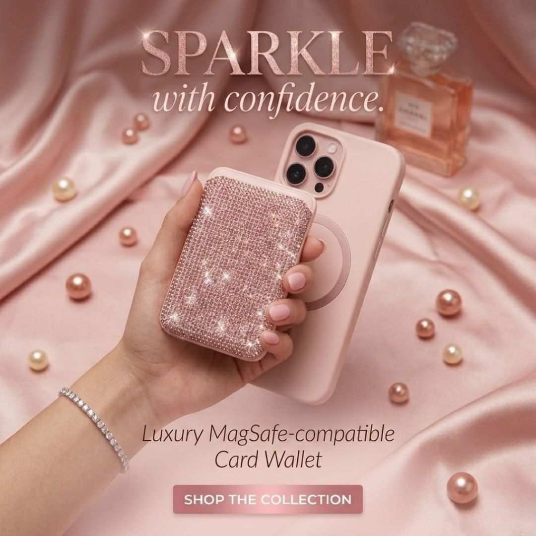 Magnetic Pink MagSafe Glitter Wallet – Sparkly Card Holder