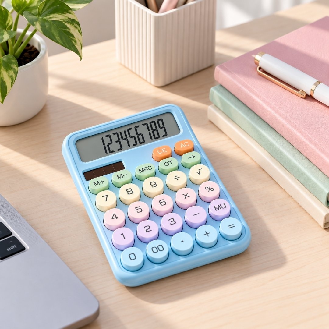 Pretty Pastel Calculator with Big 12 Digit Display - For Office/School/Home Use Main image