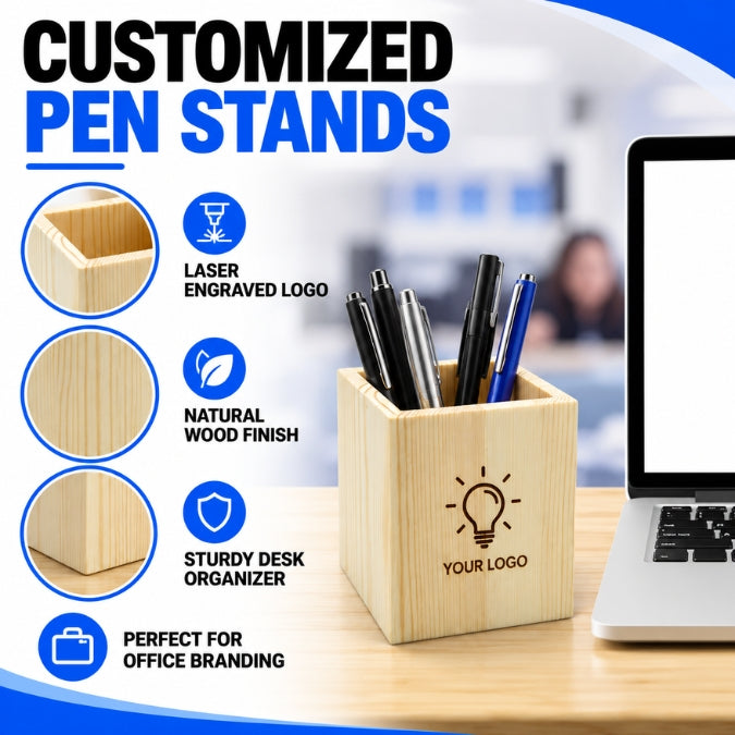 Customised Wooden Pen Stand - Corporate Gifting & Bulk Order Catalog - WrapCart Main image