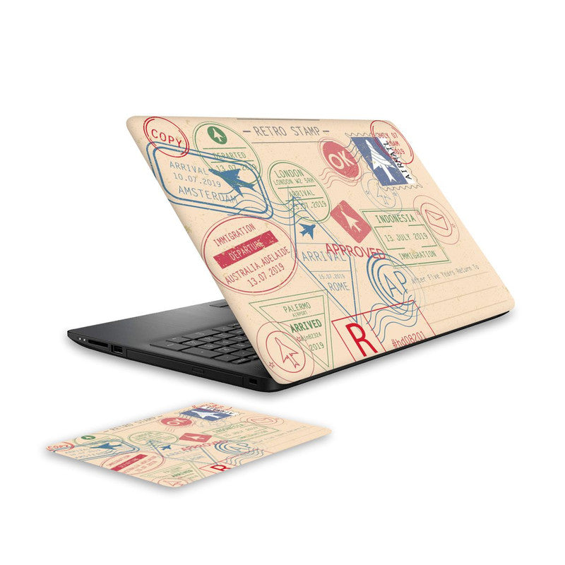 retro-stamps-laptop-skin-and-mouse-pad-combo WrapCart India Main image
