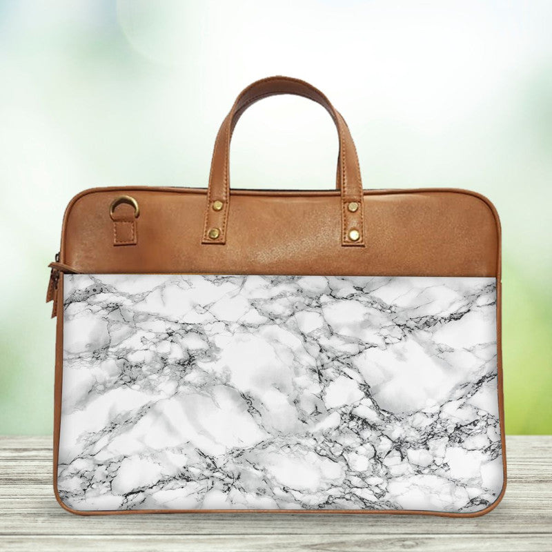 White Marble Classic Laptop Bag