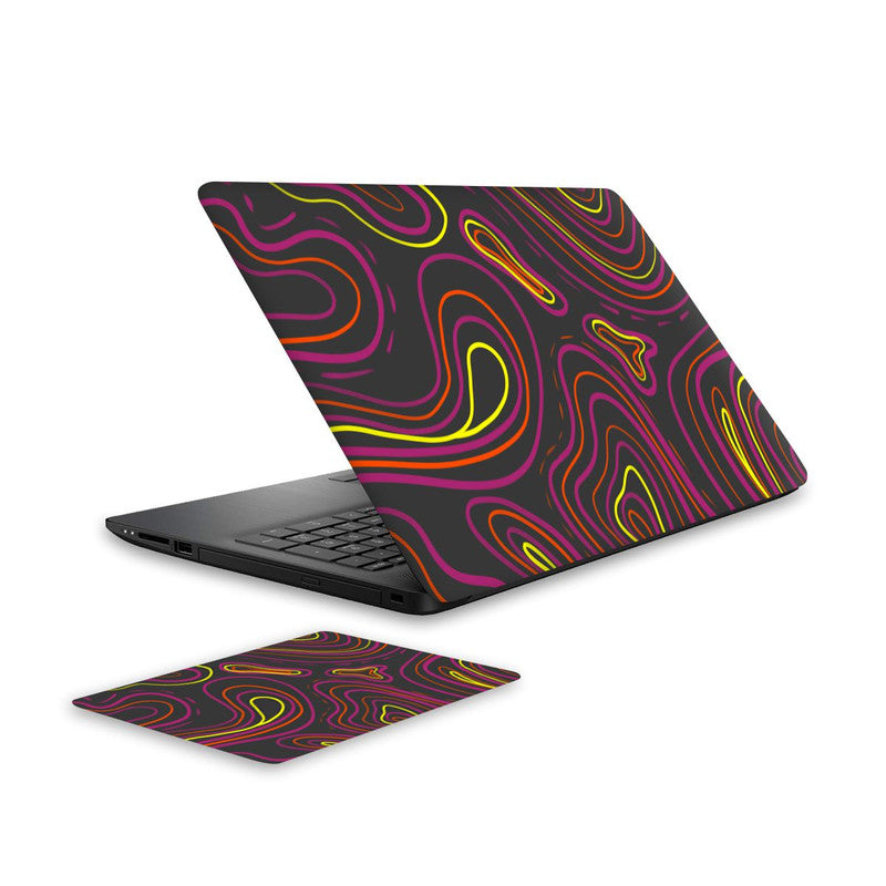wavy-neon-orange-laptop-skin-and-mouse-pad-combo WrapCart India Main image