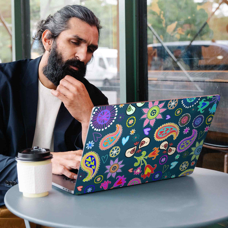 Navy Blue Floral Laptop Skins Secondary image