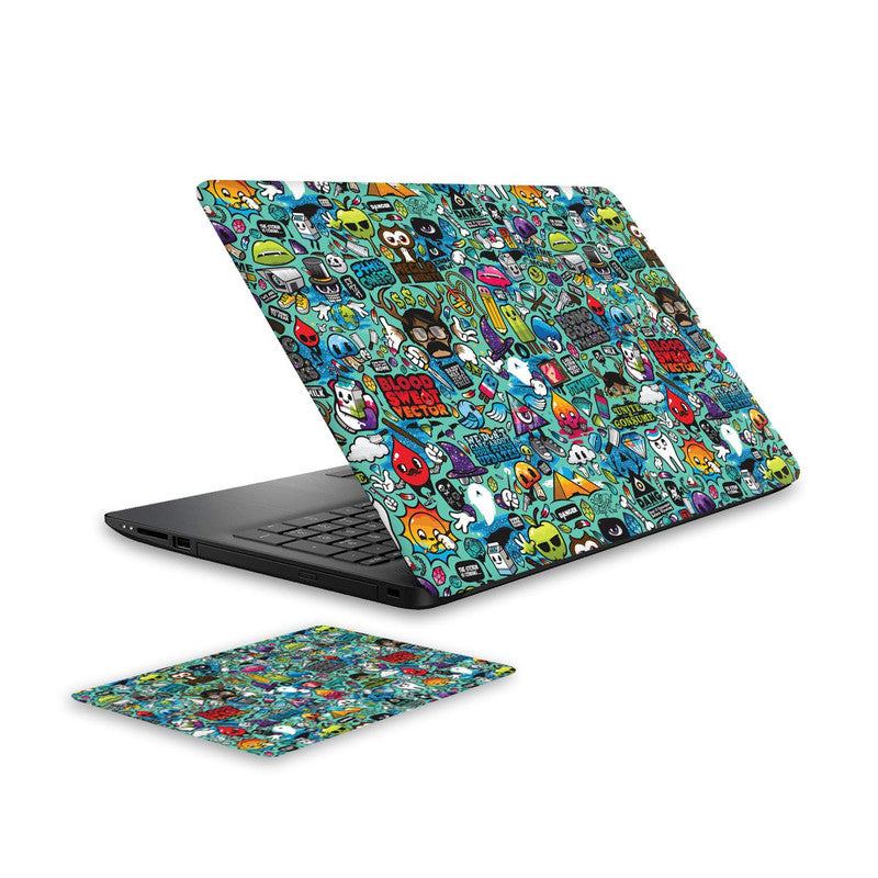 blue-abstract-laptop-skin-and-mouse-pad-combo WrapCart India