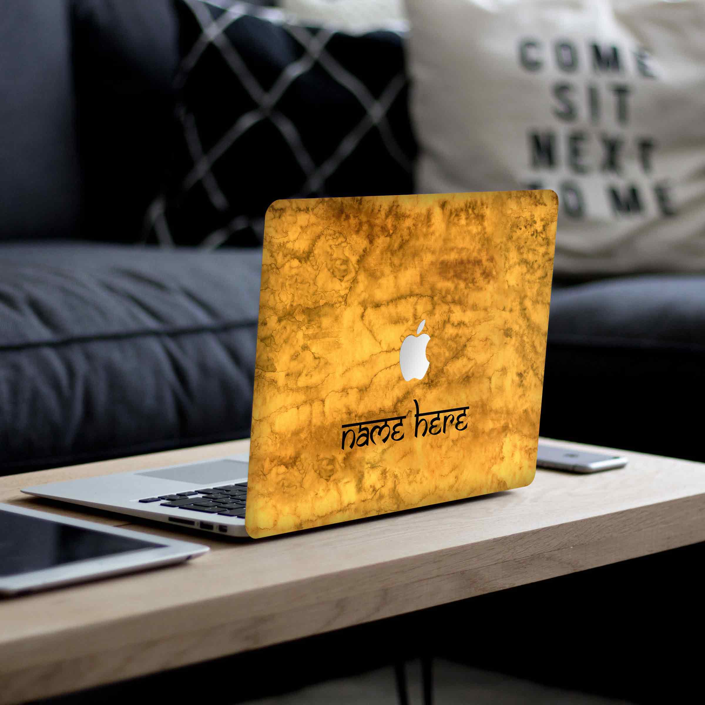 MacBook Yellow Waterpaint Laptop Skins - Custom Name Secondary image