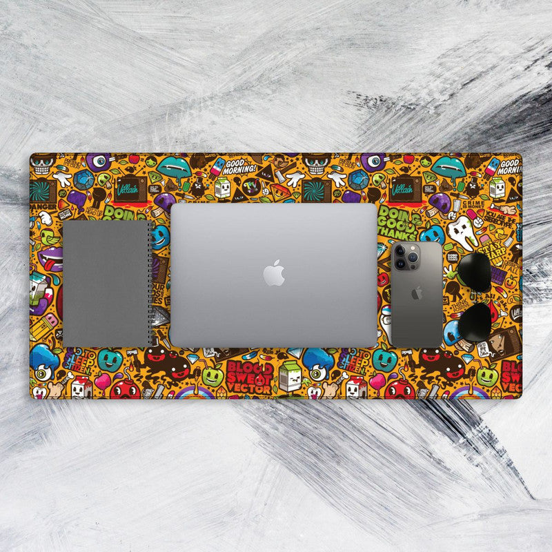 Olive Yellow Abstract Tech Mat - Extra Large Office Desk Mouse Pad