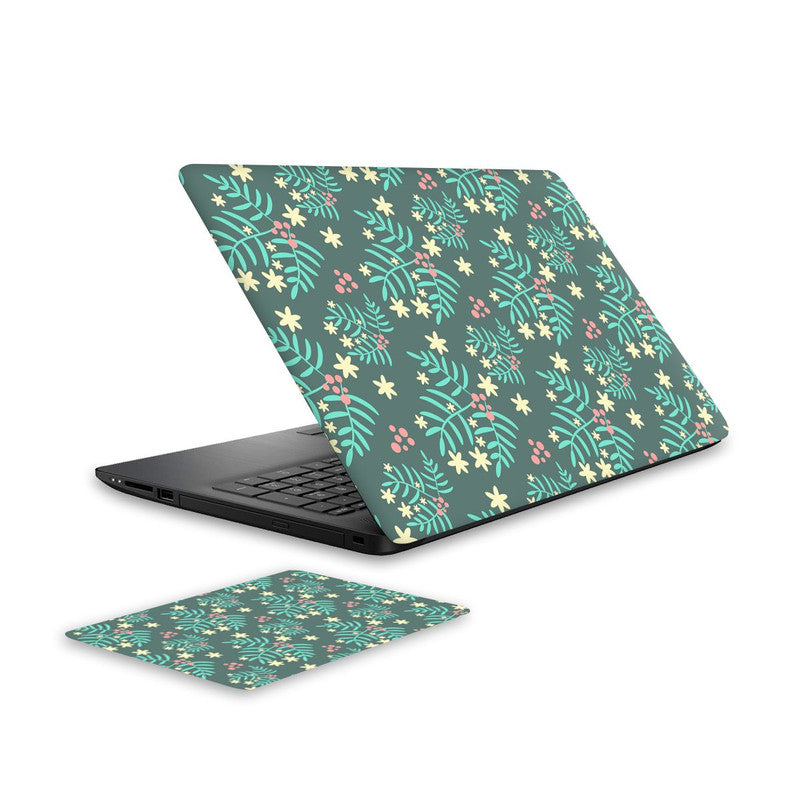 floral-green-laptop-skin-and-mouse-pad-combo WrapCart India