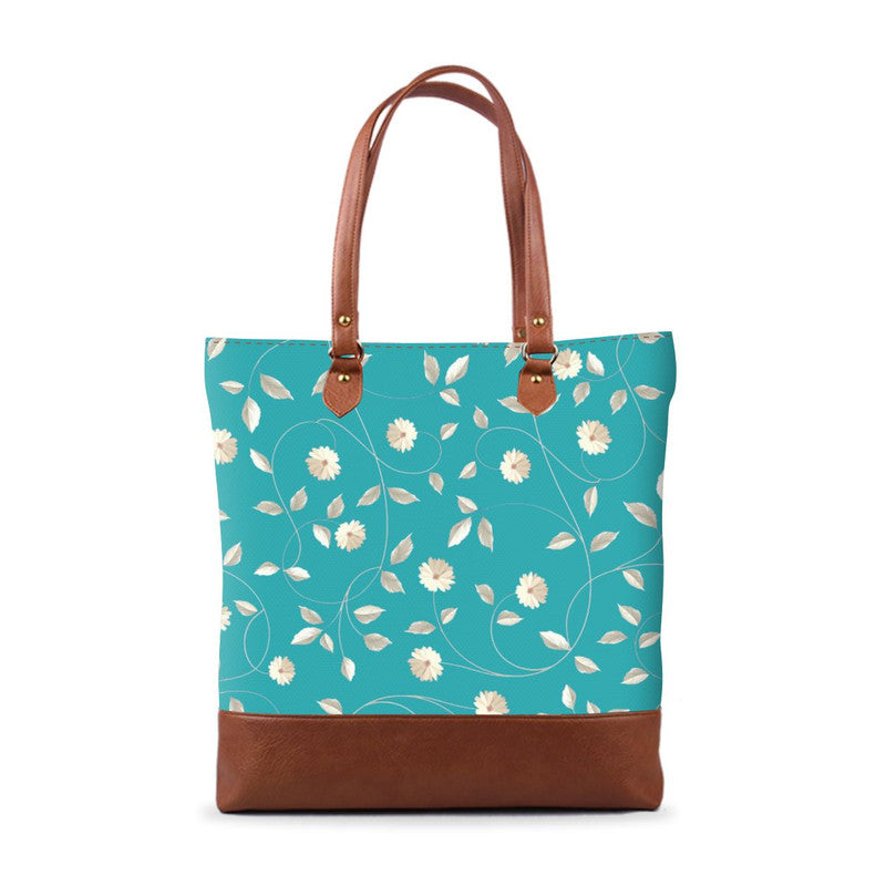 Teal Floral Tall Tote Bag Main image